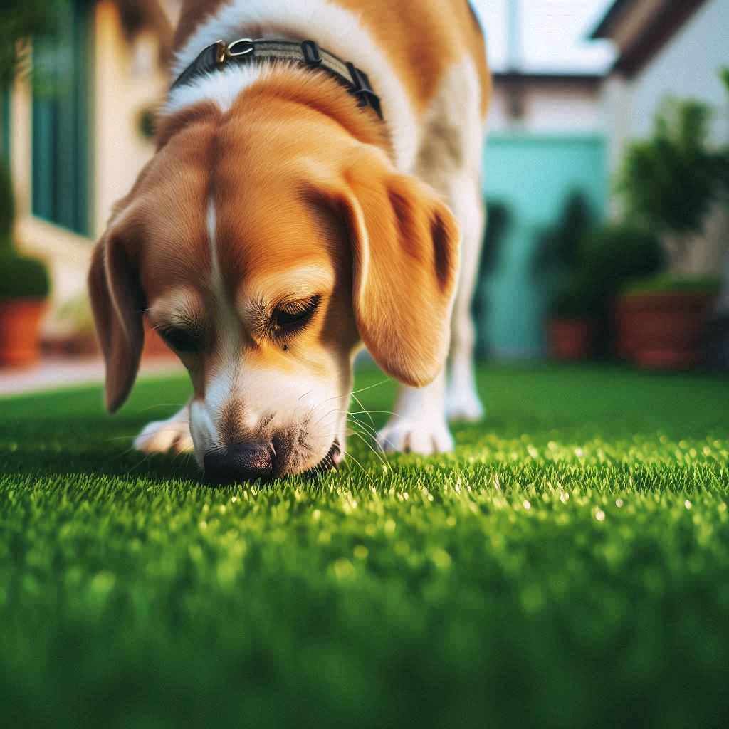 dog eating grass